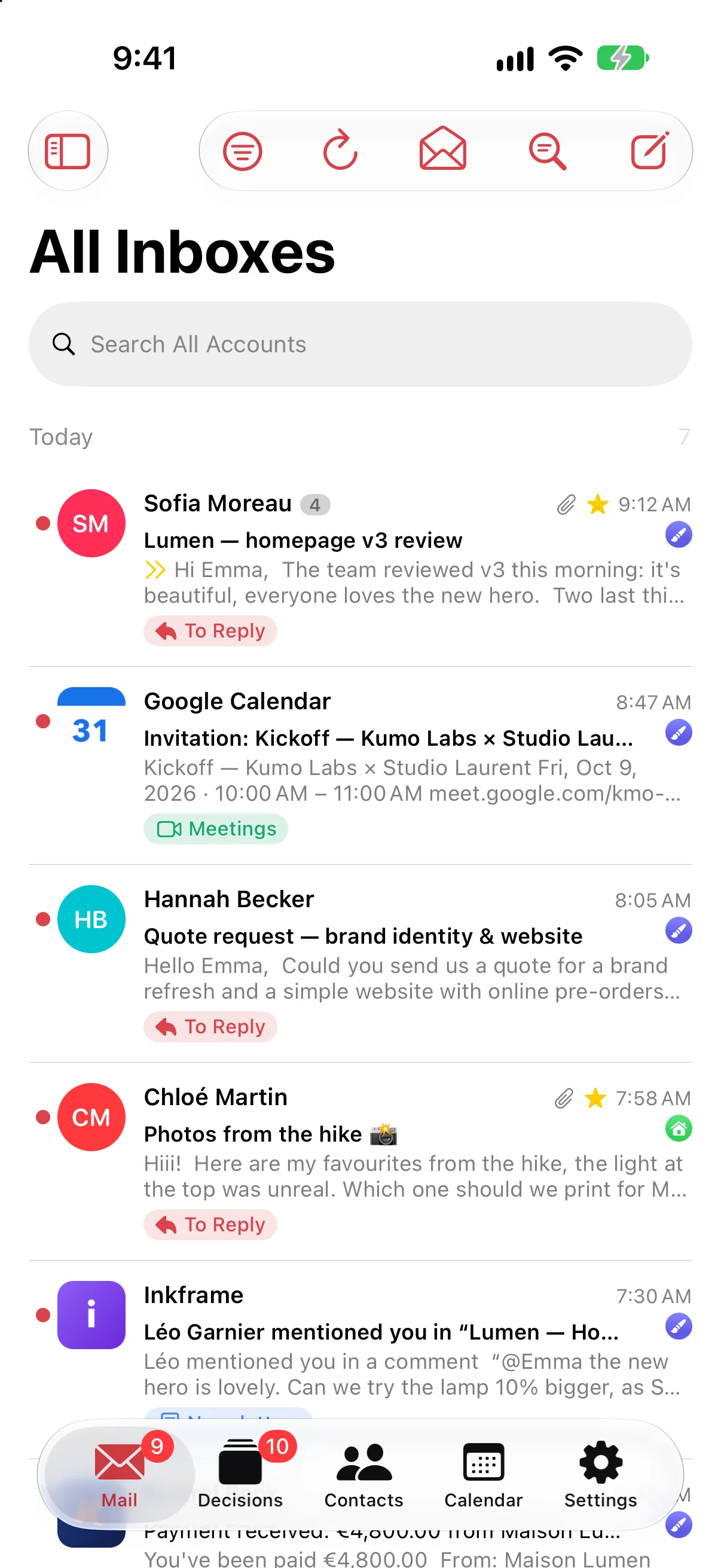 Courant on iPhone: the inbox