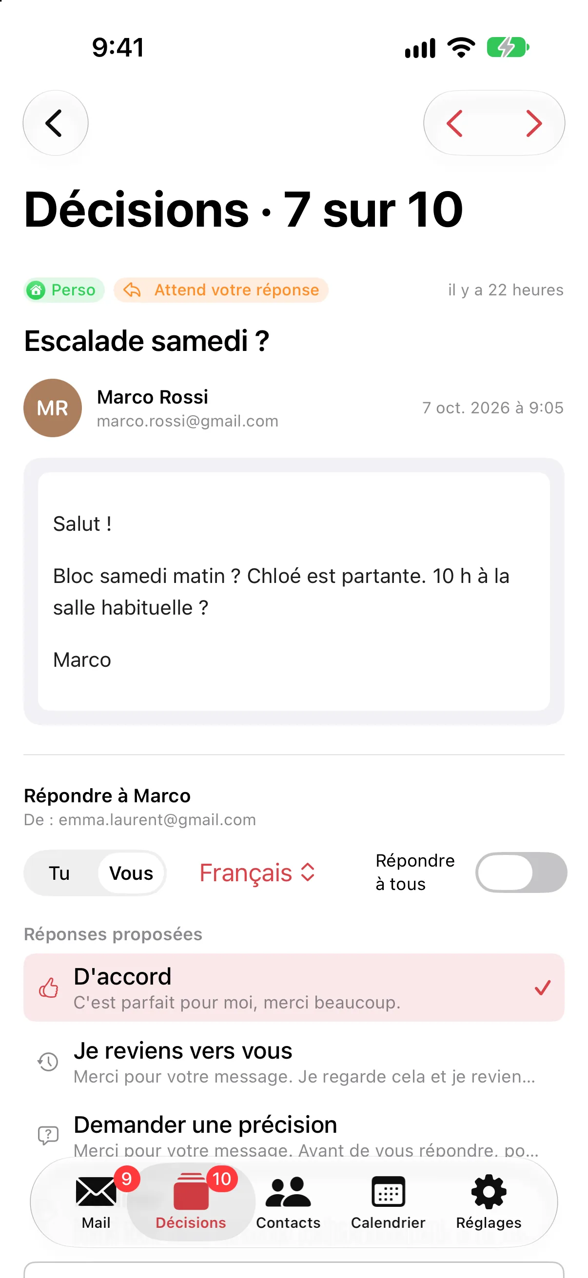 Décisions sur iPhone